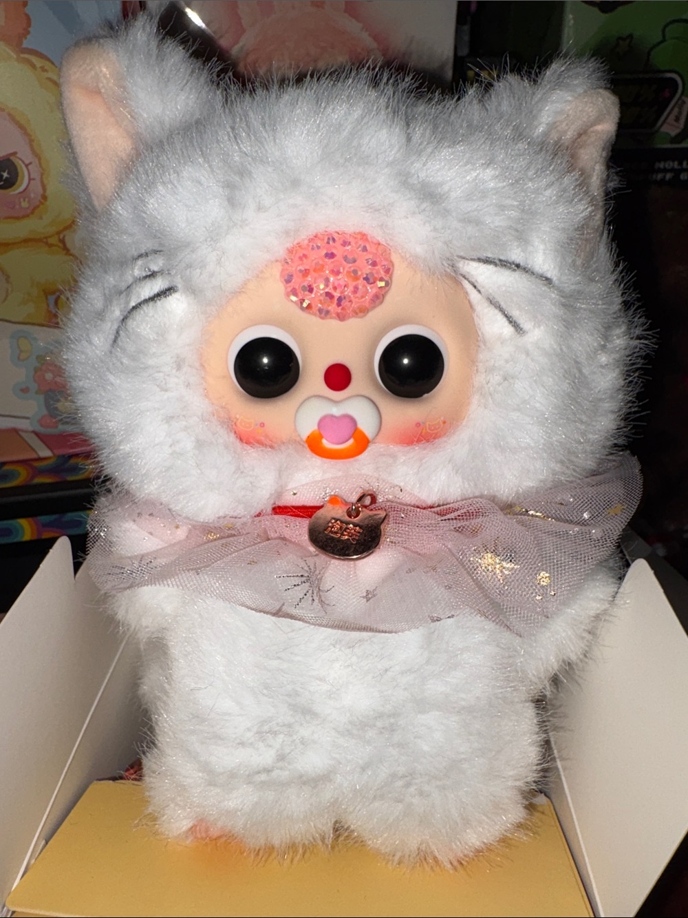 Cute White Furry baby three cat ( who’s cat is this) series - custom face